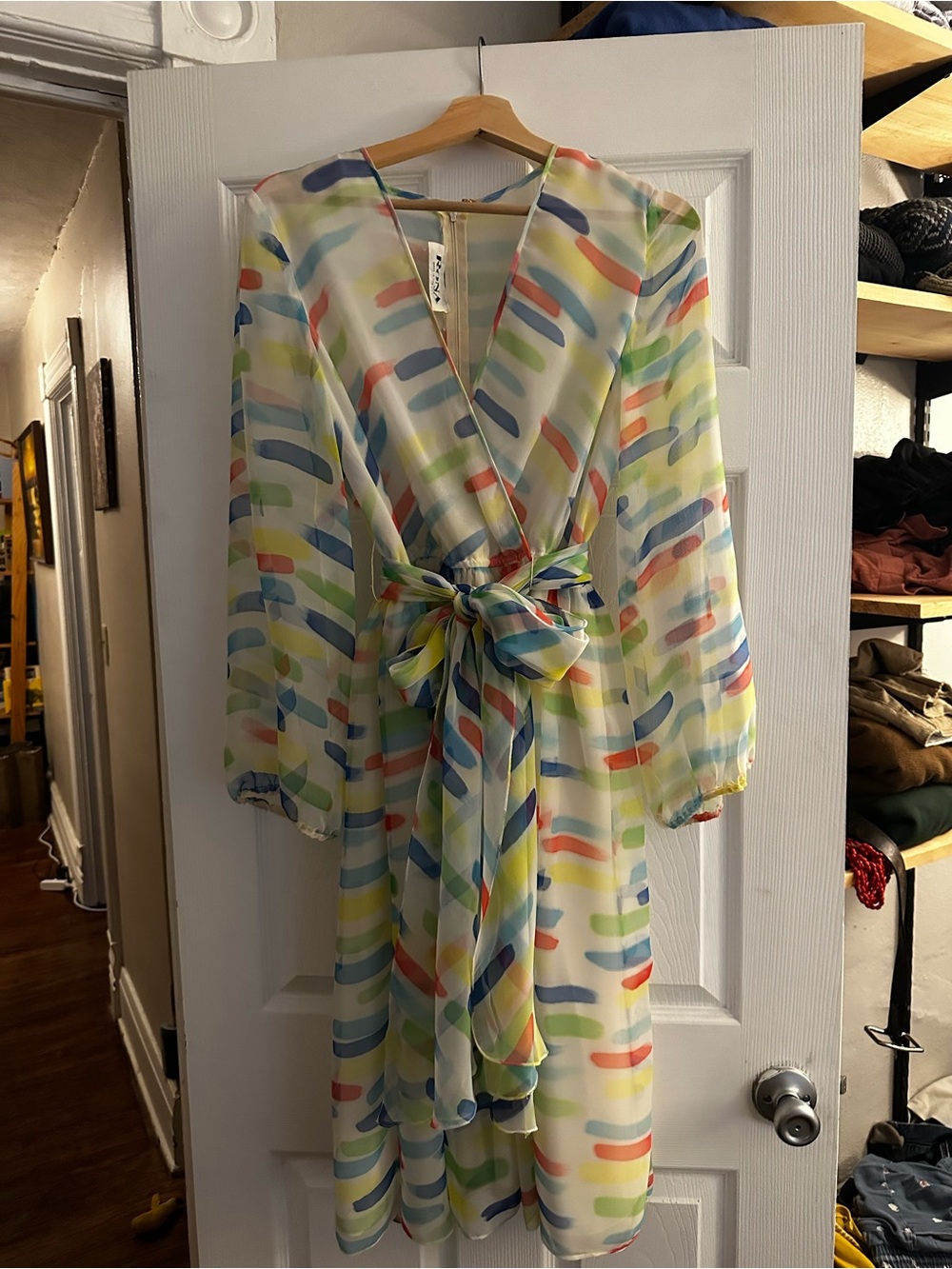 Sheer Rona Midi Wrap Dress with Multicolor Brushstroke Print